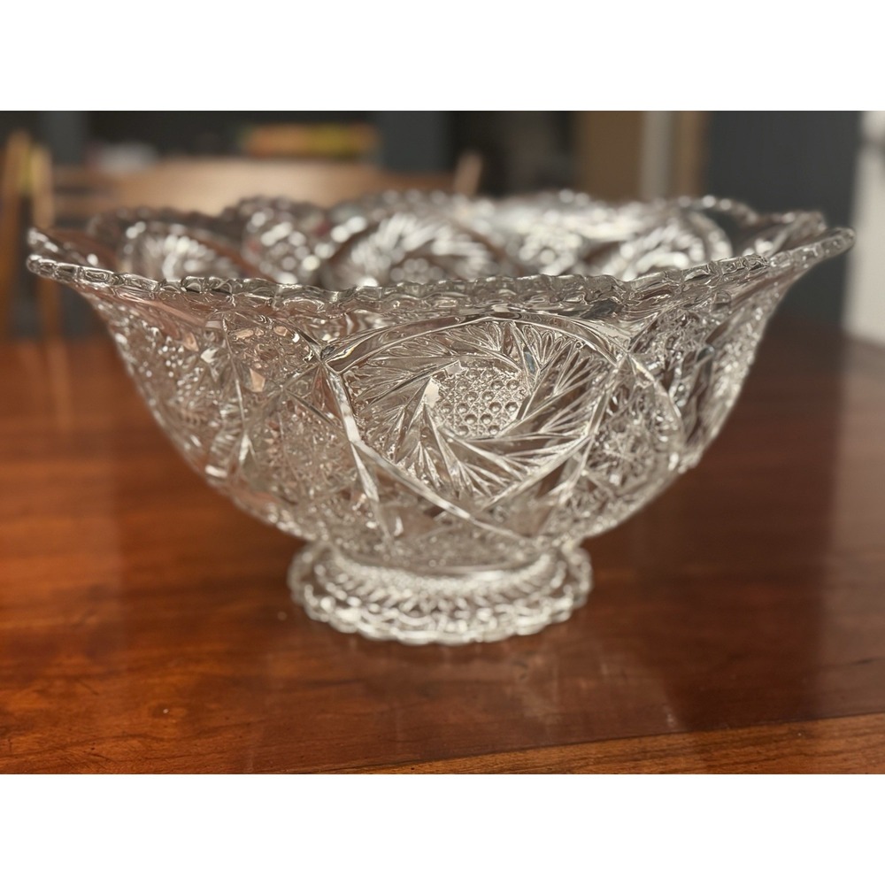 Imperial Glass Whirling Star Clear Large 13" Punch‎ Serving Bowl